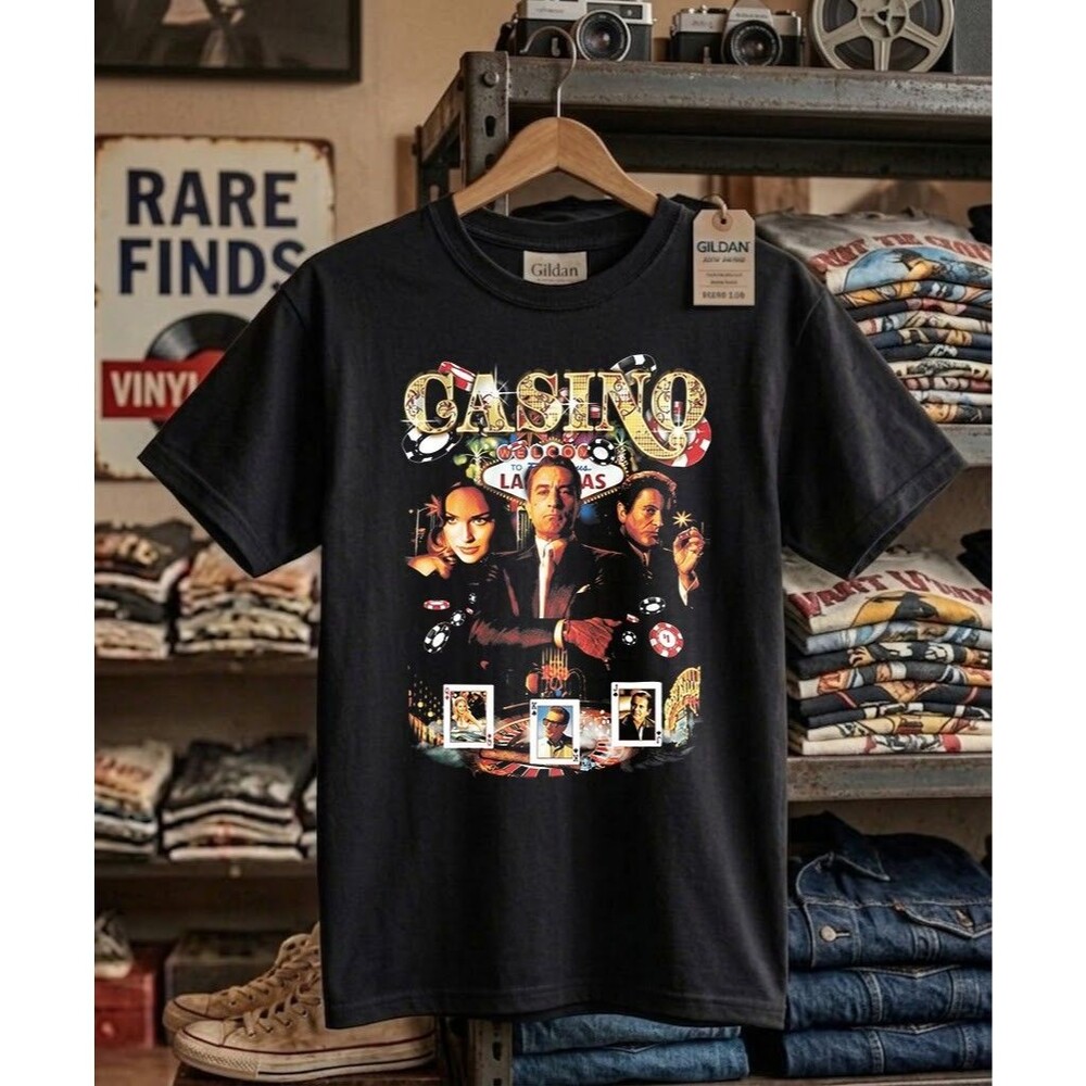 Casino Movie Vintage 90s Mob Crime Graphic Tee Black Heavy Cotton T-Shirt